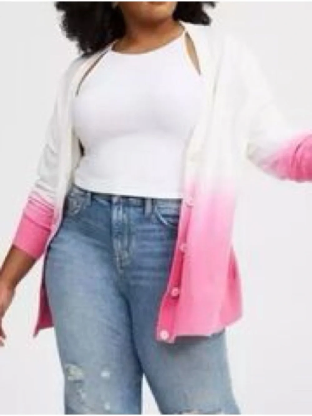 Torrid Pink Ombré Dip-Dye V-Neck Button Cardigan Sweater Plus Size 2X